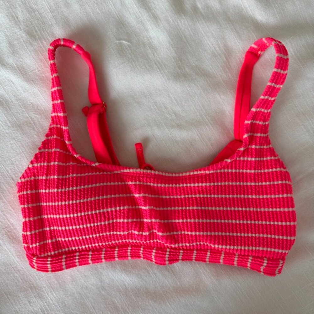 Pink Stripe Ribbed Bikini Top